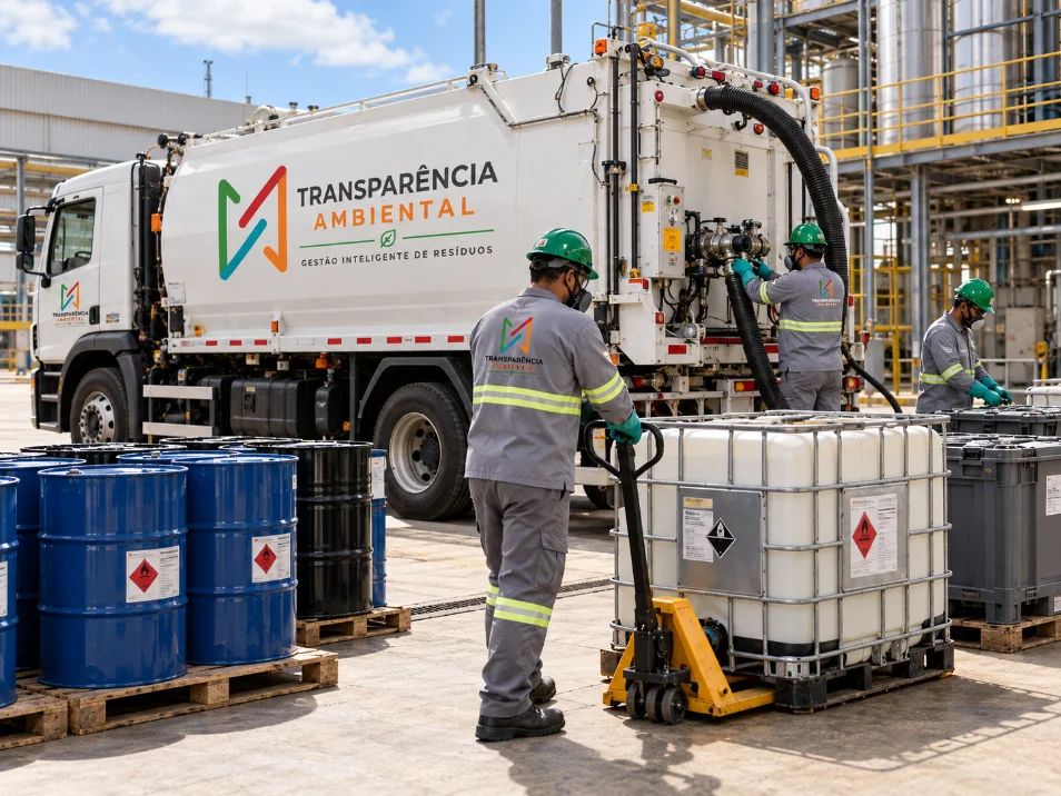Caminhão de sucção atendendo caixa separadora de água e óleo